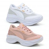 Kit 2 Tênis Puma Feminino Plataforma Branco Gliter e Nude